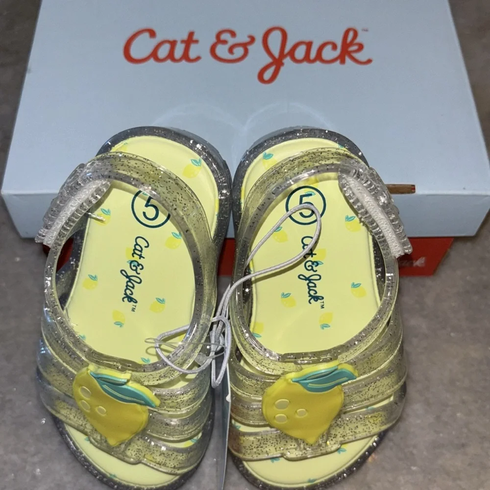 Target Lemon Jelly Sandals Yellow Silver Glitter Velcro Straps Open Toe New Sz 5